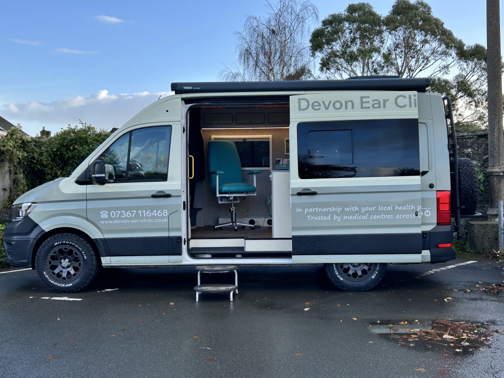 Devon Ear Clinic mobile earwax removal service parked in Torrington North Devon