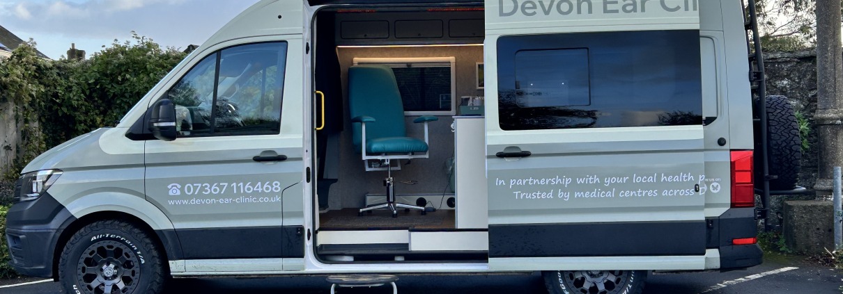 Devon Ear Clinic mobile earwax removal service parked in Torrington North Devon