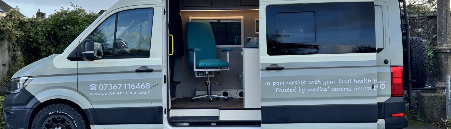 Devon Ear Clinic mobile earwax removal service parked in Torrington North Devon